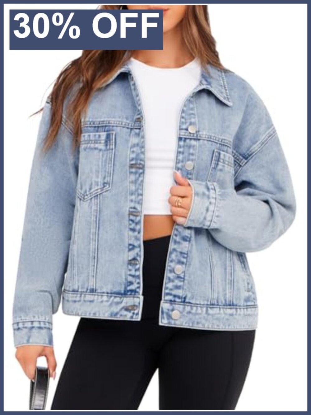Oversized Button Down Denim Jacket Casual Long Sleeve Cotton Jean Jacket